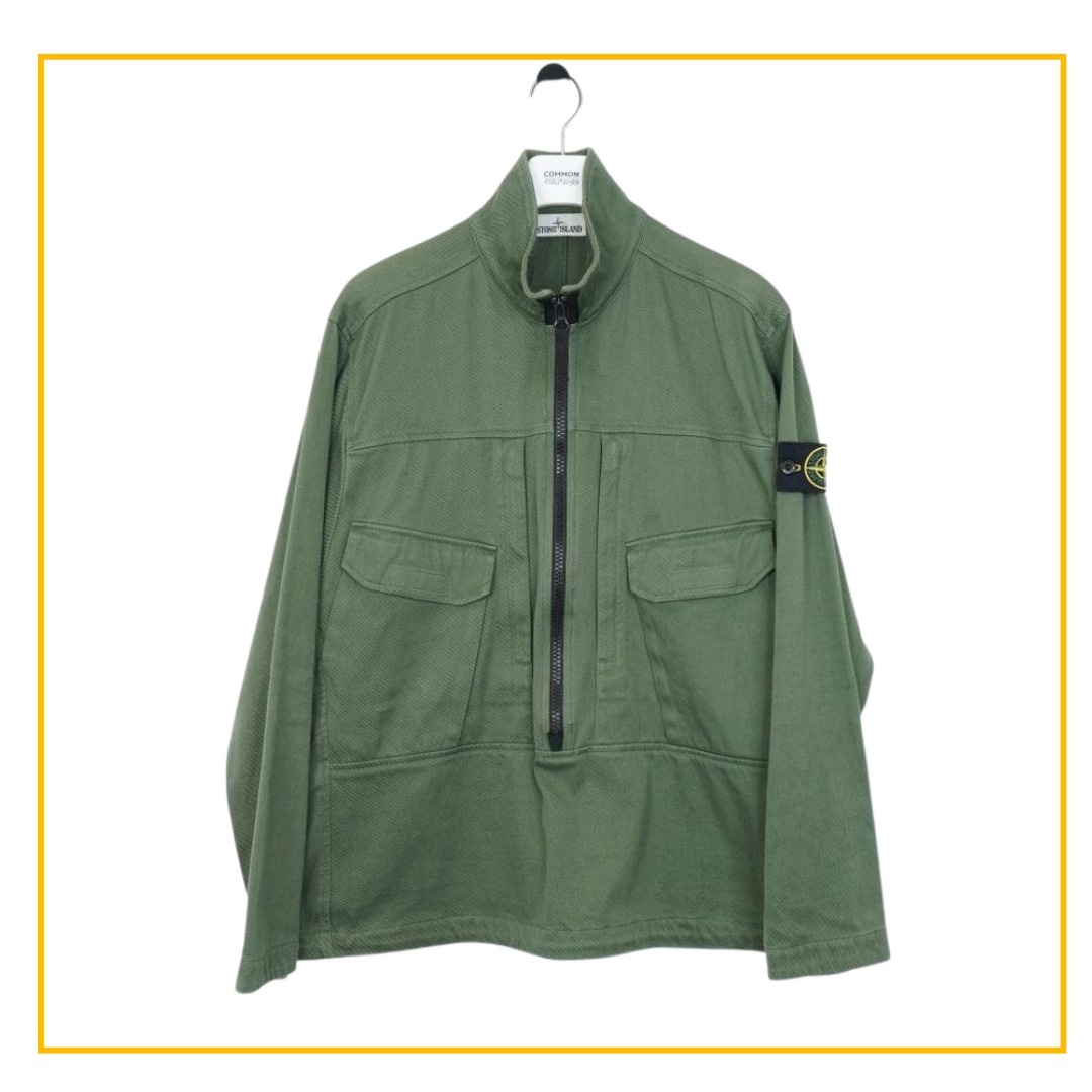 Stone Island Green Cotton Half Zip Smock - Pre Loved - L