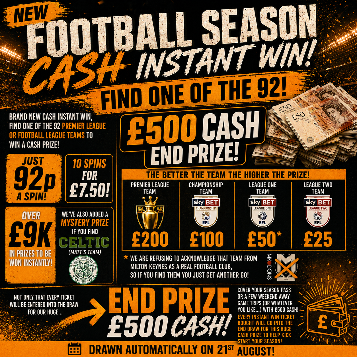 New Football Season Cash Instant Win! Find One of the 92!