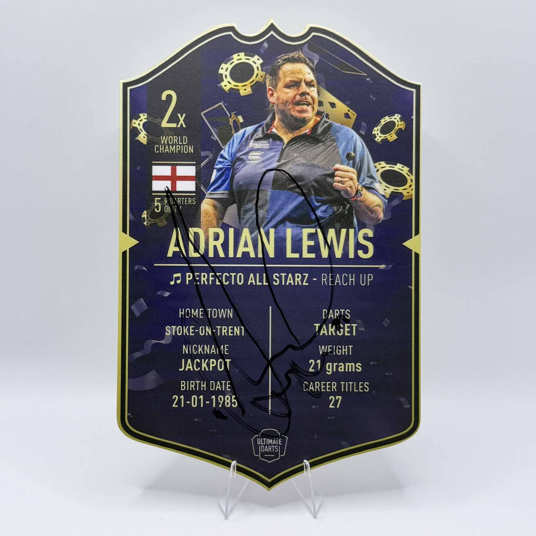 HAND SIGNED ADRIAN LEWIS 2 X WORLD CHAMPION ULTIMATE CARD