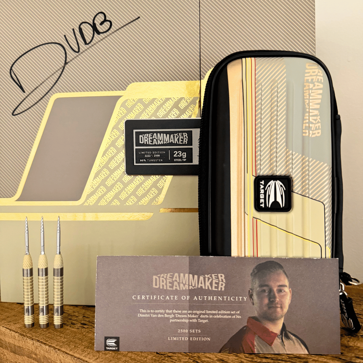 RARE HAND SIGNED DIMITRI VAN DEN BERGH LIMITED EDITION DARTS
