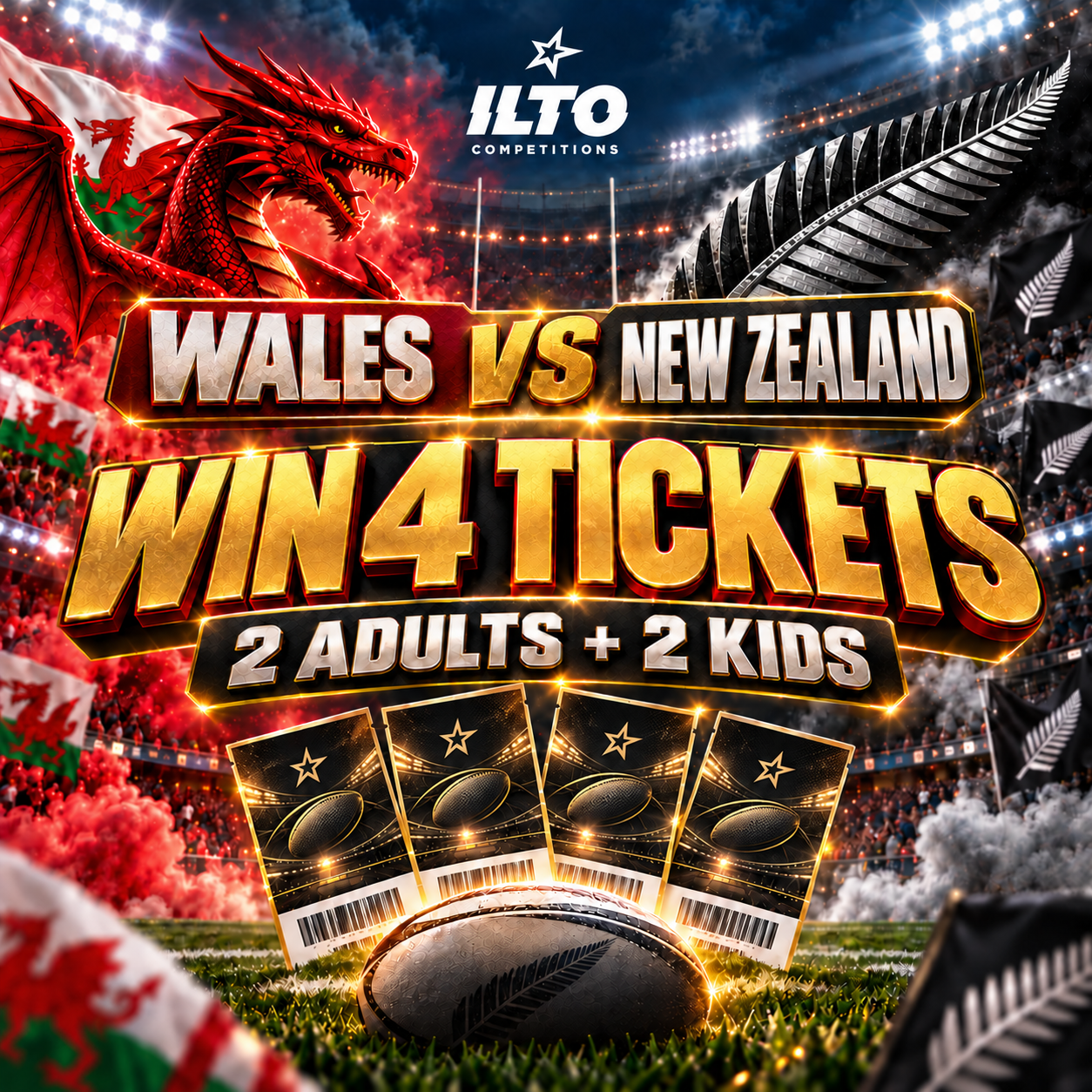 Wales v New Zealand – 2 Adults & 2 Kids