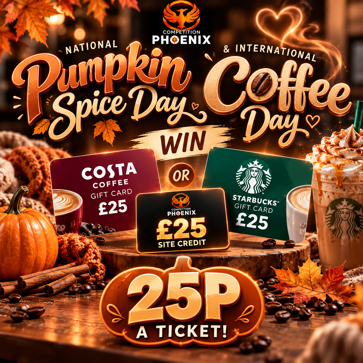 ☕ £25 Coffee giftcard in either Costa or Starbucks PLUS £25 site credit ☕