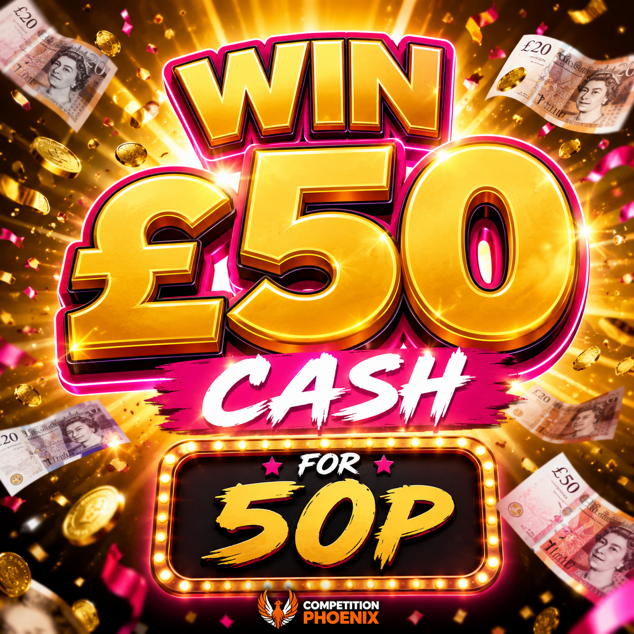 💸 Win £50 cash for 50p! 😱