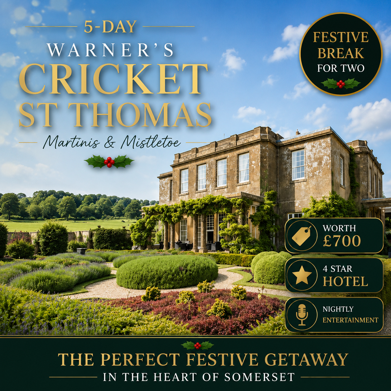 5-Day Warner's Cricket St Thomas Festive Break for Two
