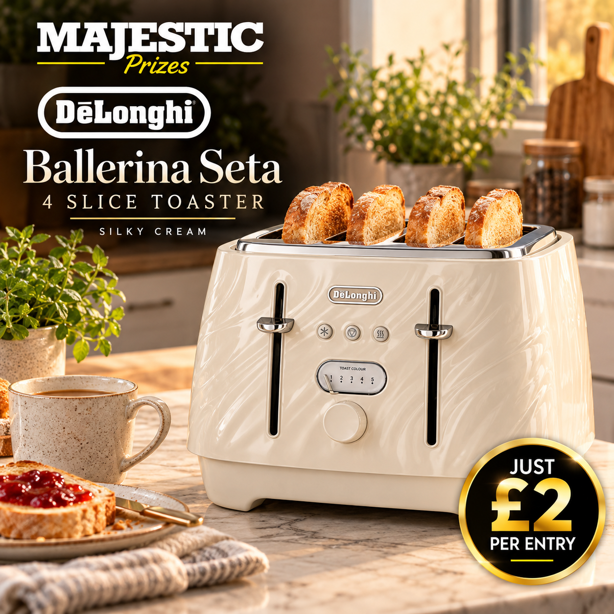 Win a De’Longhi Ballerina Seta 4-Slice Toaster in Silky Cream – Worth £59!