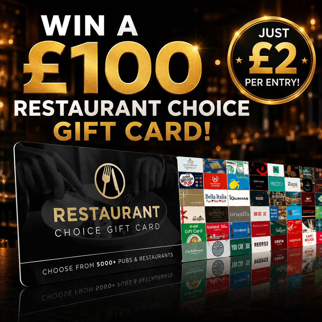 Win £100 to Spend at Hundreds of UK Restaurants!