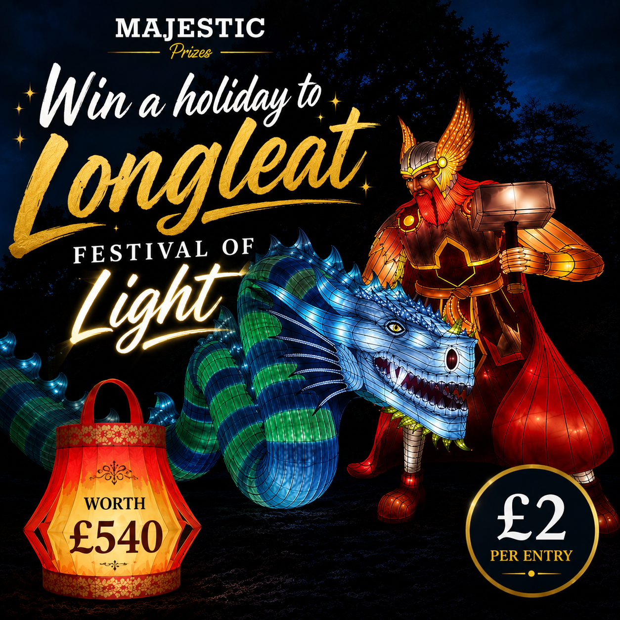 Win a Holiday featuring Longleat house & Safari Park - Festival of Light for two people! Or £400!