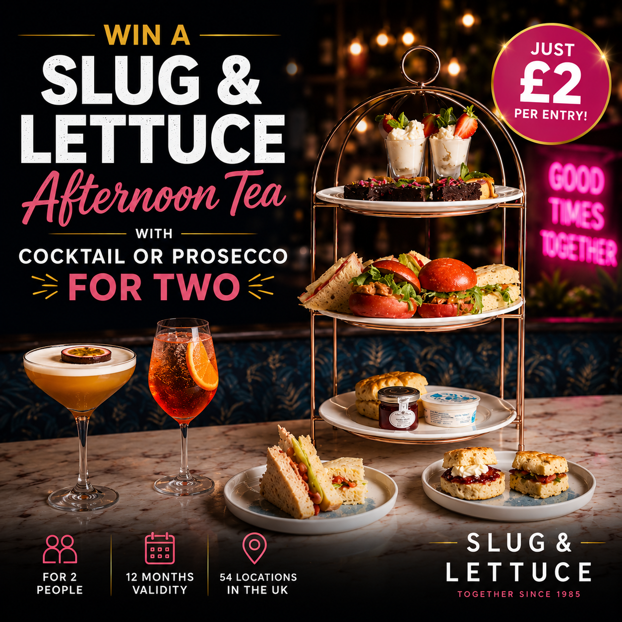 Win a Slug & Lettuce Afternoon Tea with Cocktails or Prosecco for Two!