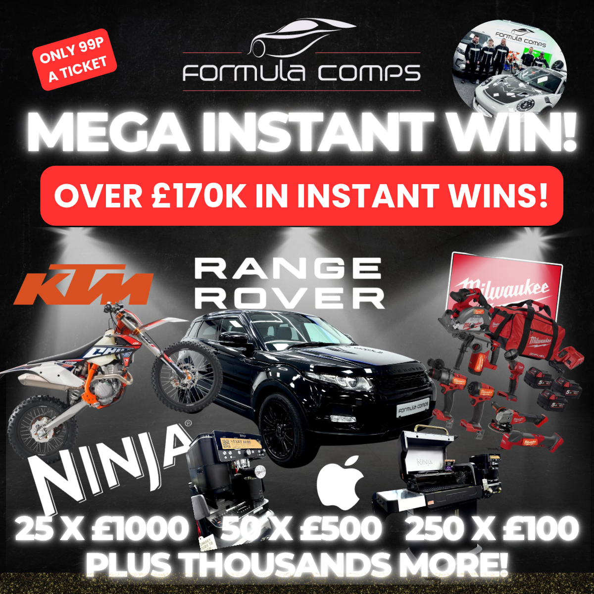 Mega Instant Win over £170,000 Prize Pool incl Range Rover and KTM 350!
