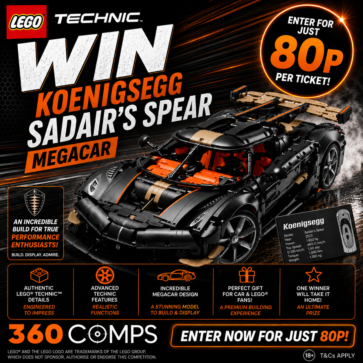 🏎️ LEGO® Technic Koenigsegg Sadair's Spear Megacar + Steering Wheel
