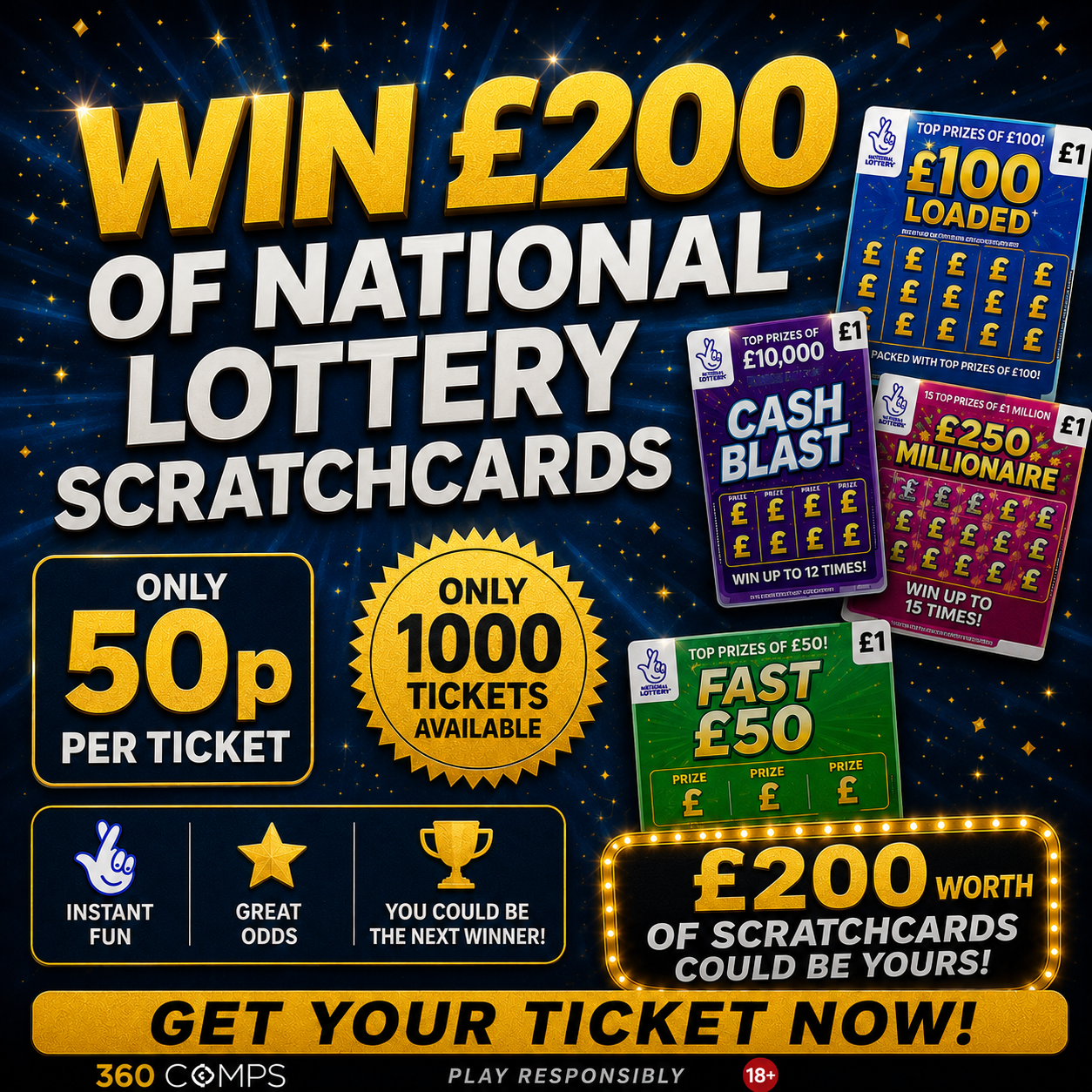 🎉 Win £200 of National Lottery Scratchcards – Just 50p a Ticket!