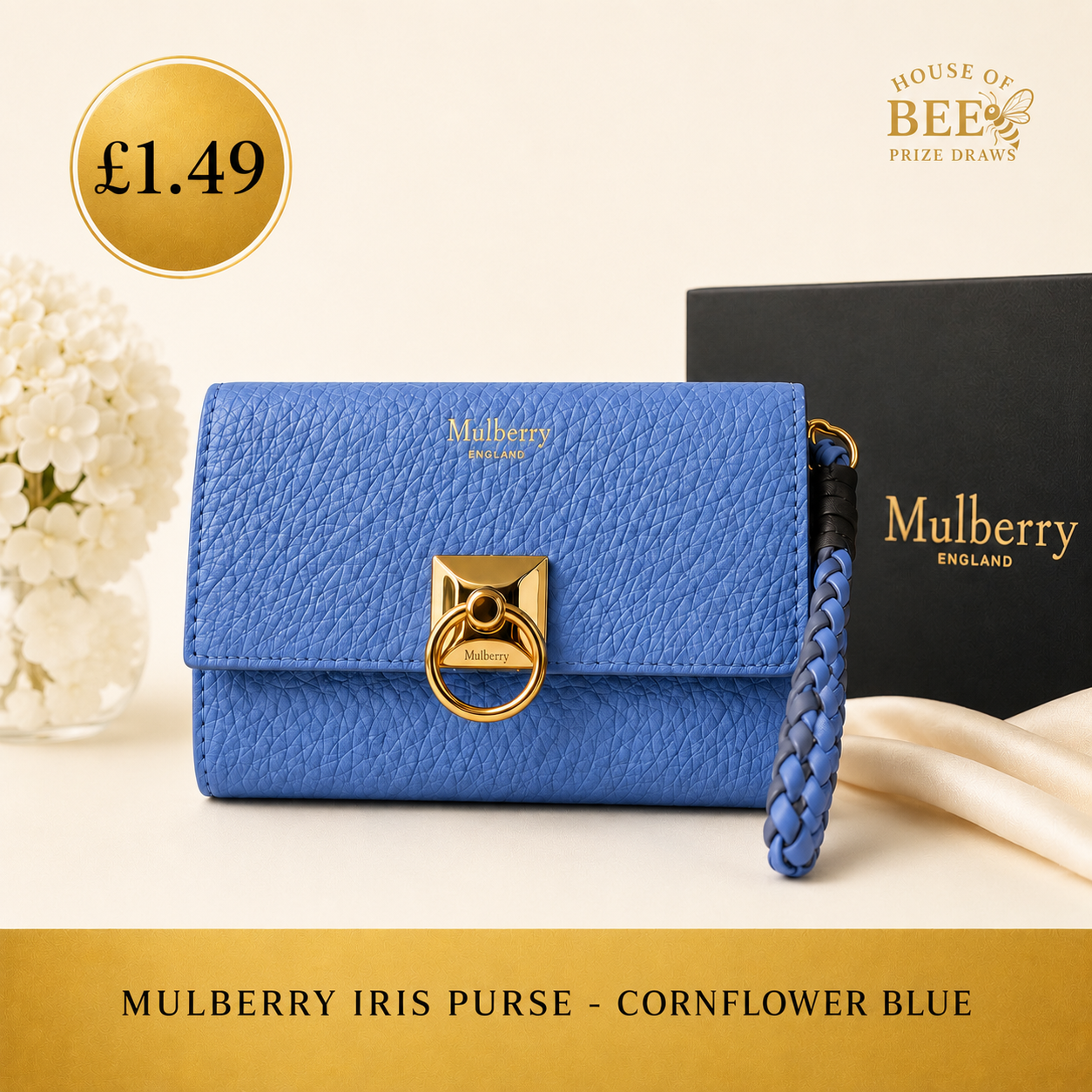 Mulberry Iris trifold Purse in Cornflower Blue