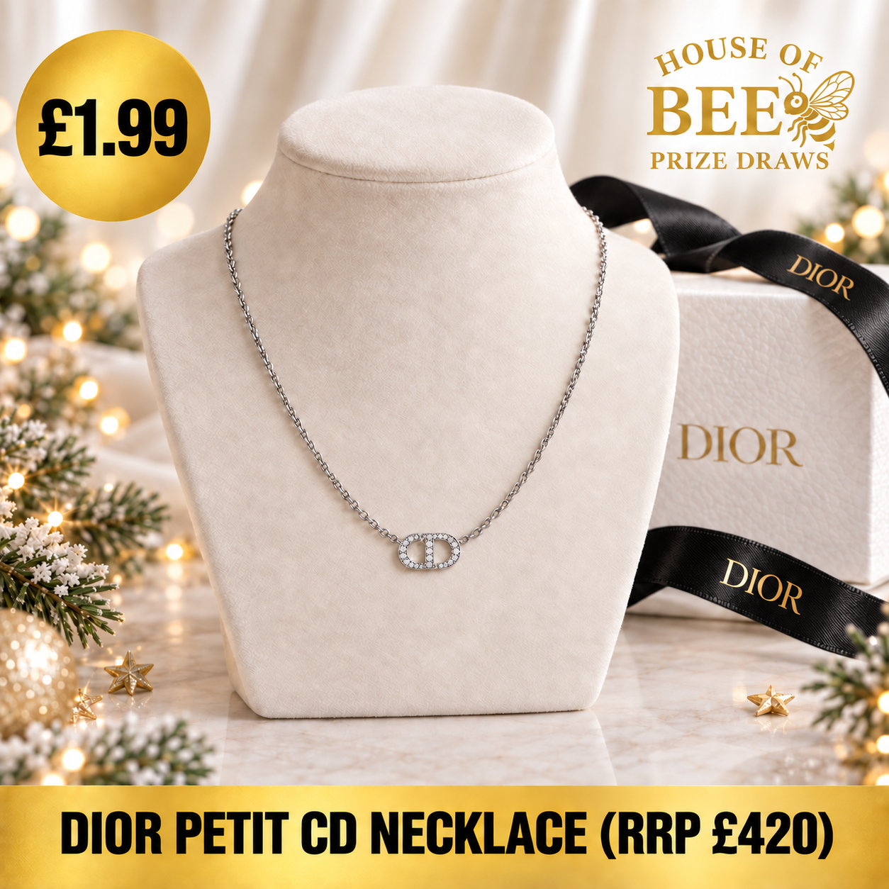 Dior Petit CD Necklace - Silver Finish With Crystals (RRP £420).