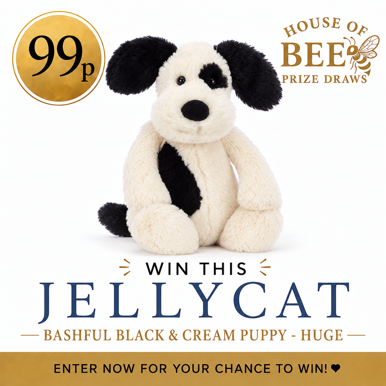 Win Jellycat Bashful Black & Cream Puppy - Huge