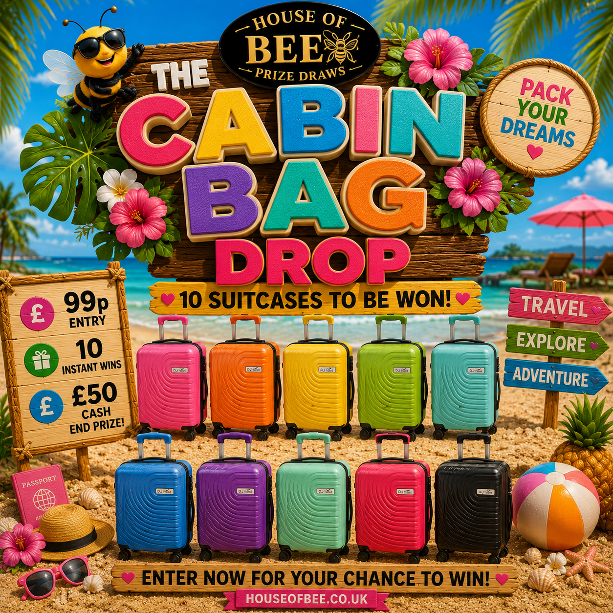 Win 10 Stunning Cabin Luggage Cases Instant Wins - £50 End Prize
