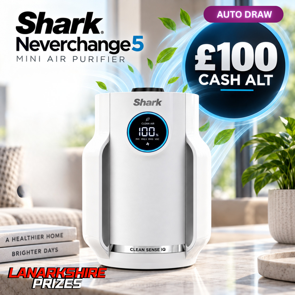 WIN A SHARK NEVERCHANGE5 MINI AIR PURIFIER | £100 CASH ALT