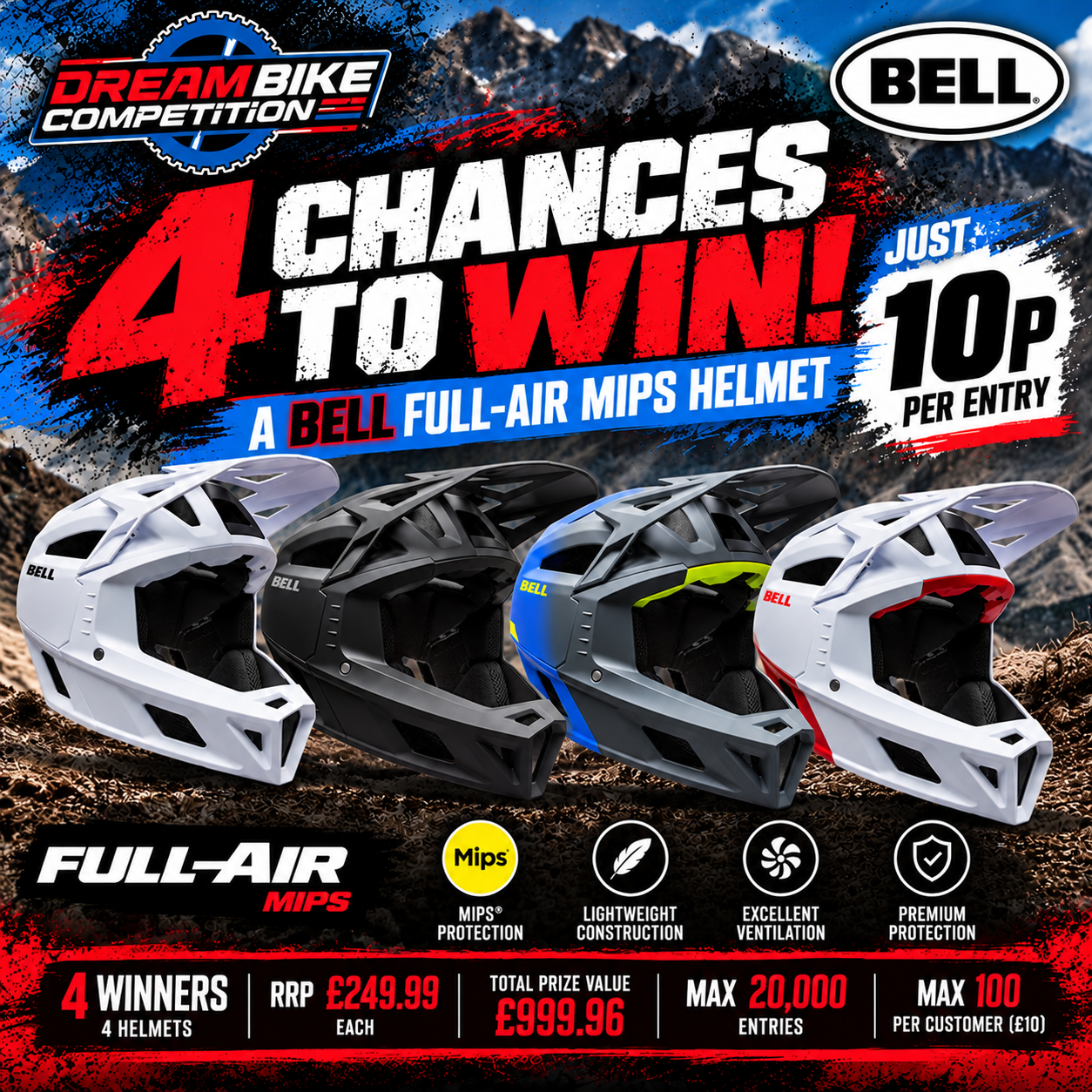 4 WINNERS! 4 BELL FULL-AIR MIPS HELMETS!